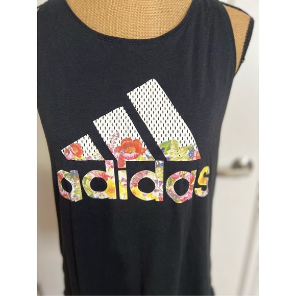 adidas Tops - Adidas Women's Shirt Tank Top Racerback Floral Logo Black Size Large